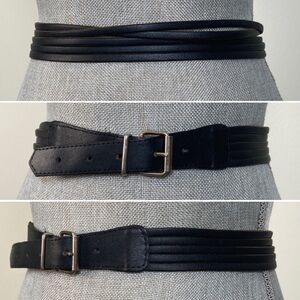 Genuine Leather Vintage Black Belt. High waisted Unique Multi Strand Style